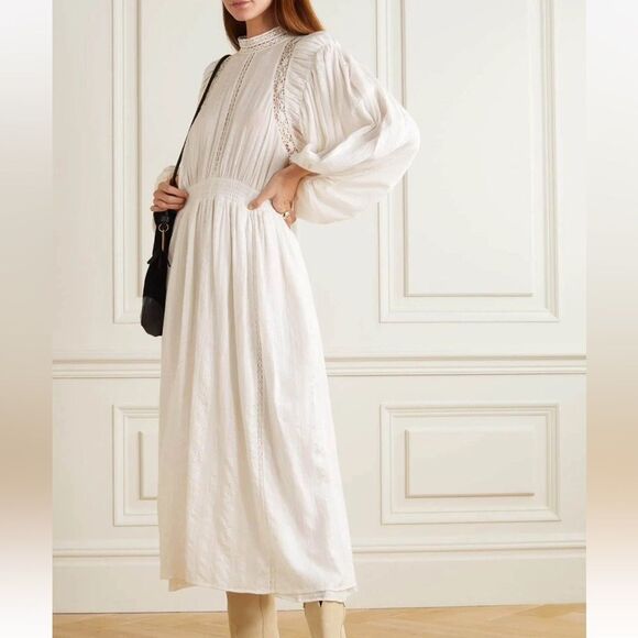 Isabel Marant etoile Jaena White Embroidered Smocked Maxi Dress| Size 8 - Picture 1 of 13